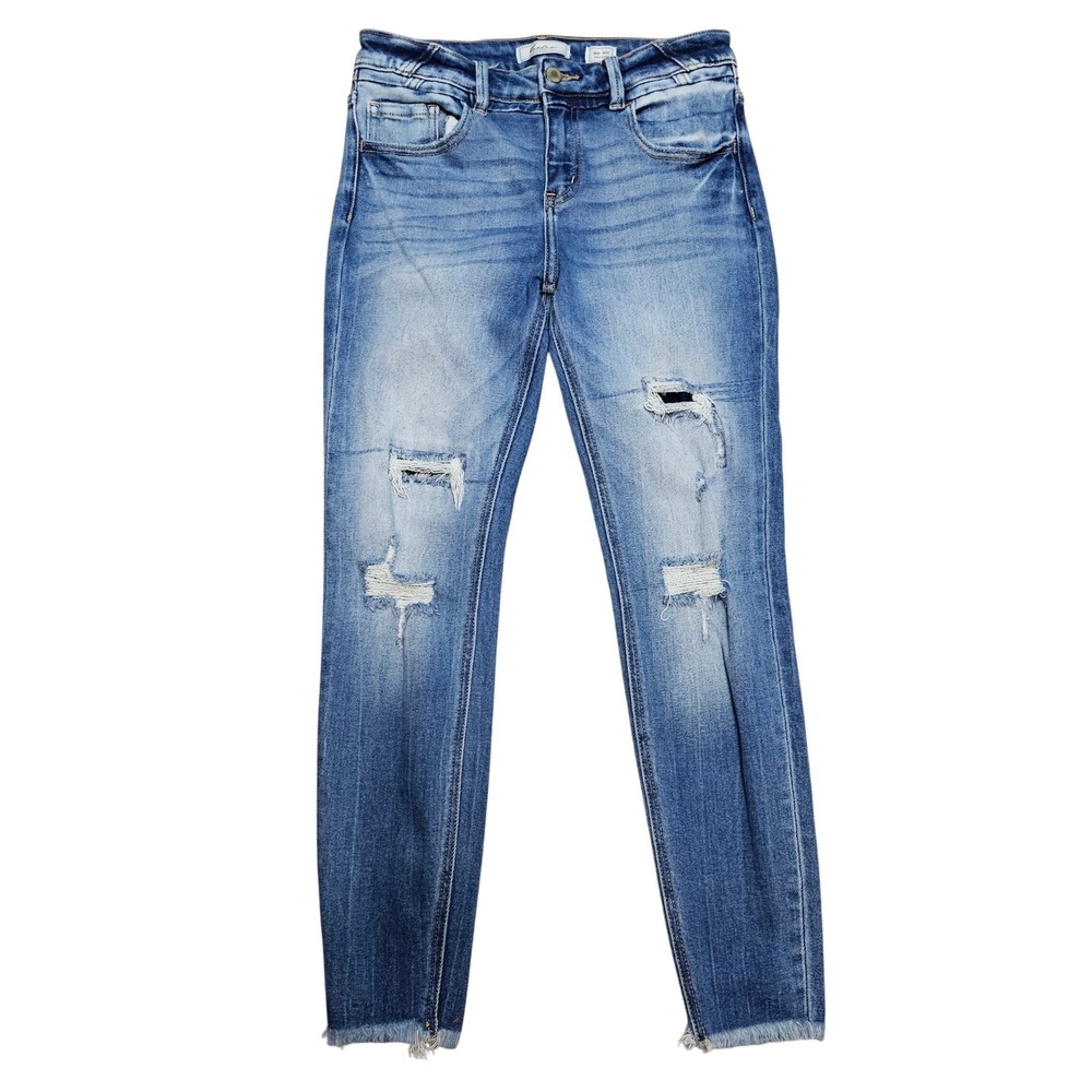 KanCan Signature Womens Distressed Mid Rise Ankle Skinny Jeans Blue 27 - Picture 2 of 8